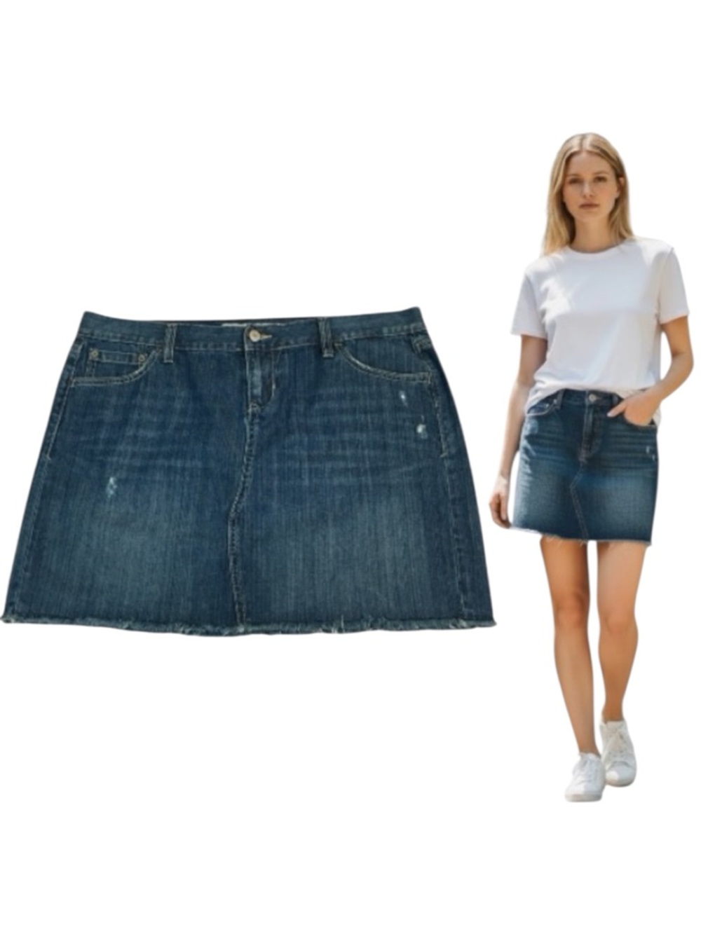 OLD NAVY Y2K Western BOHO FRAY RAW HEM DENIM MINI SKIRT Women’s 14